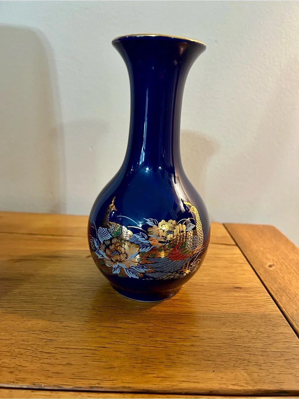 Bintage Blue Hand Painted Peacock-Accent Ceramic Vase (Set of 3)